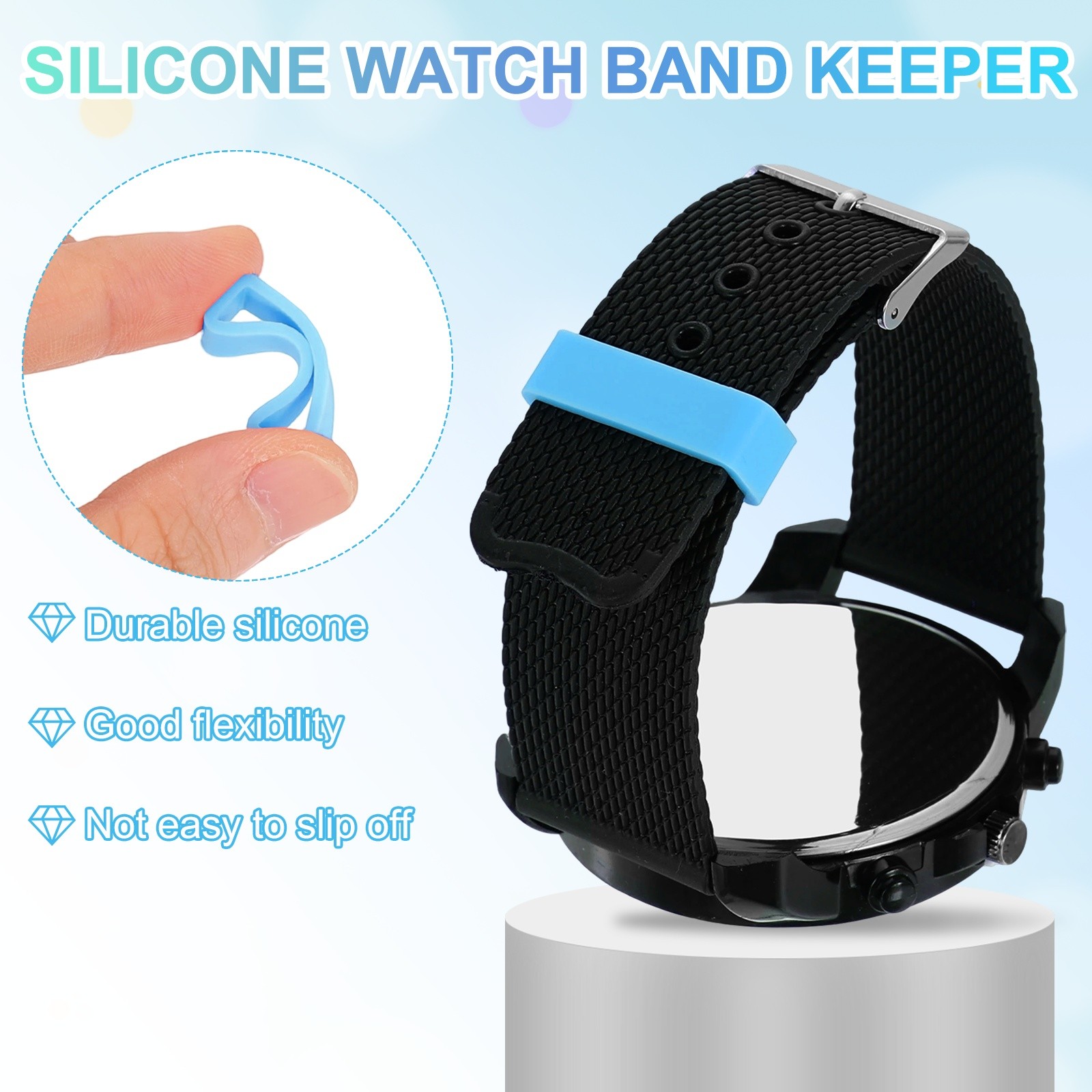 6Pcs, Watch Band Loop 20mm Silicone Watch Strap Retainer Loop Blue