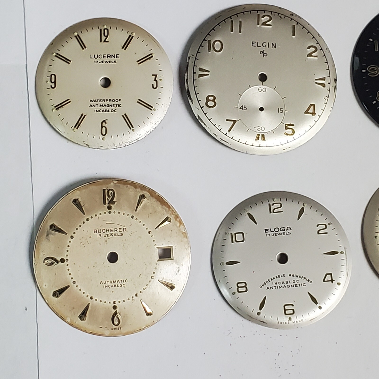 LOT OF 10+ USED/NEW WRIST WATCH DIALS LUCERNE,ELOGA,HILTON,ELGIN,PARIS