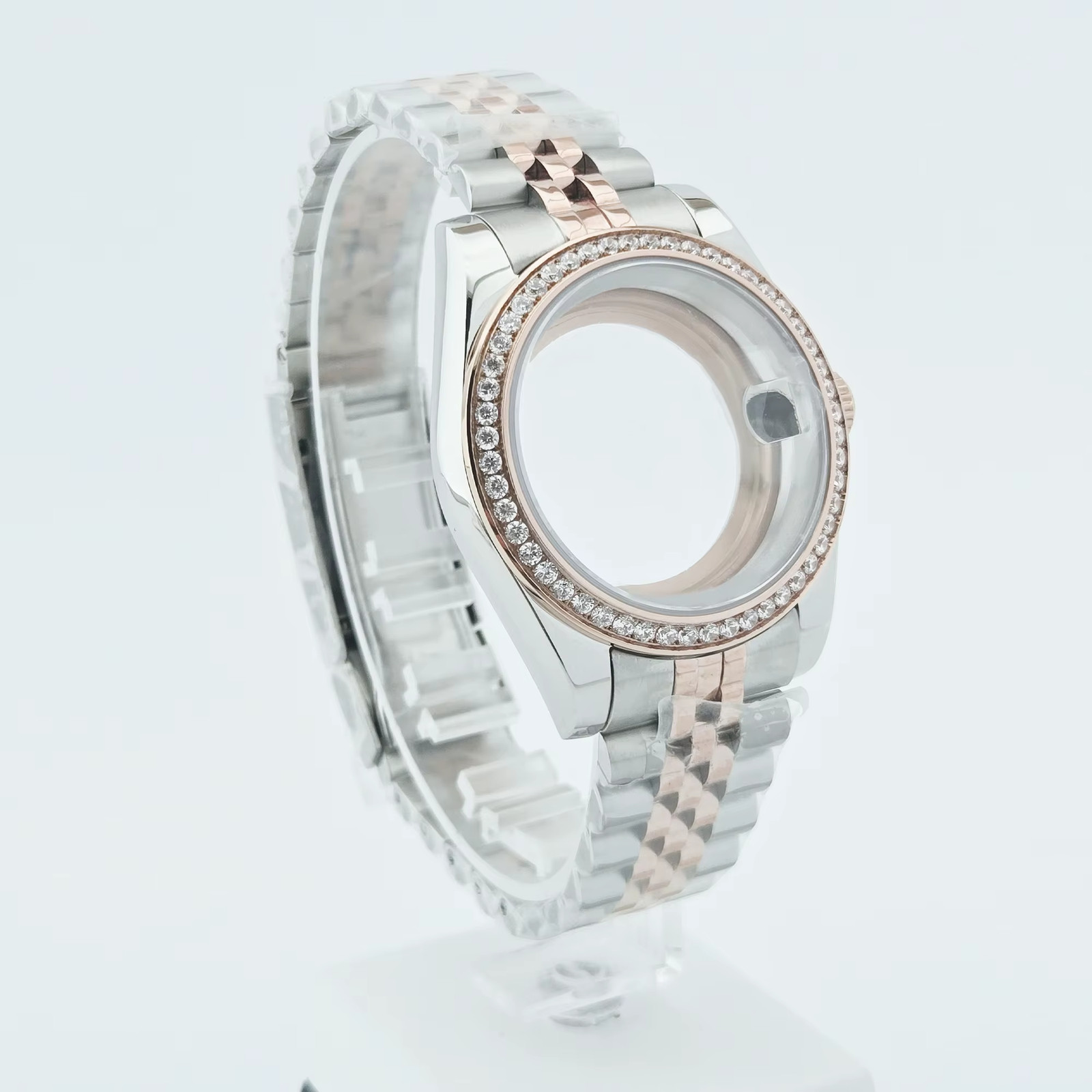 36Mm/40Mm Silver Watch Case Sapphire Glass Gemstone Bezel Fit NH35 NH36 NH34 ETA