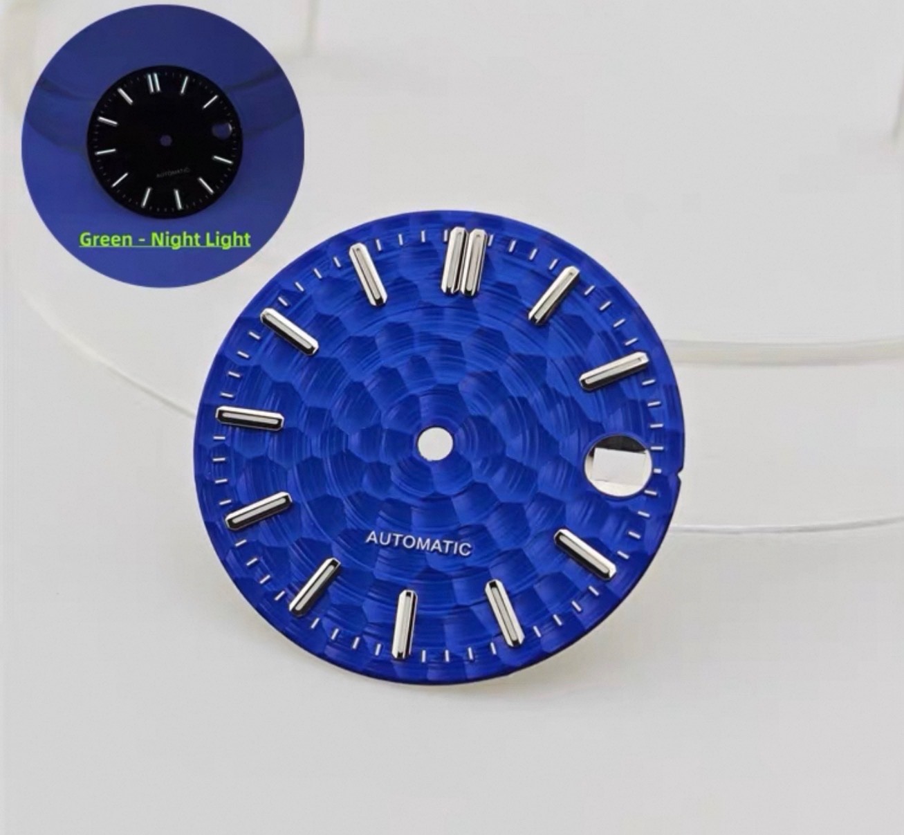 New 28.5mm Honeycomb Navy Blue Luminous Watch Dial Date for NH36A/35/4R/7s