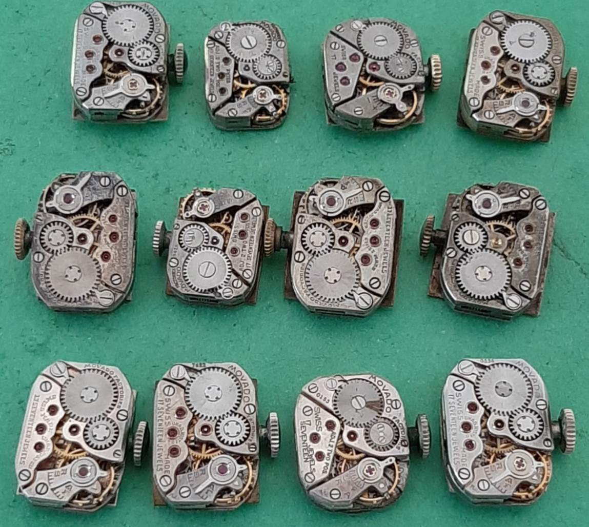 Lot Of 12 Vintage Movado Wrist Watch Movements Parts Repair Watchmaker AS IS