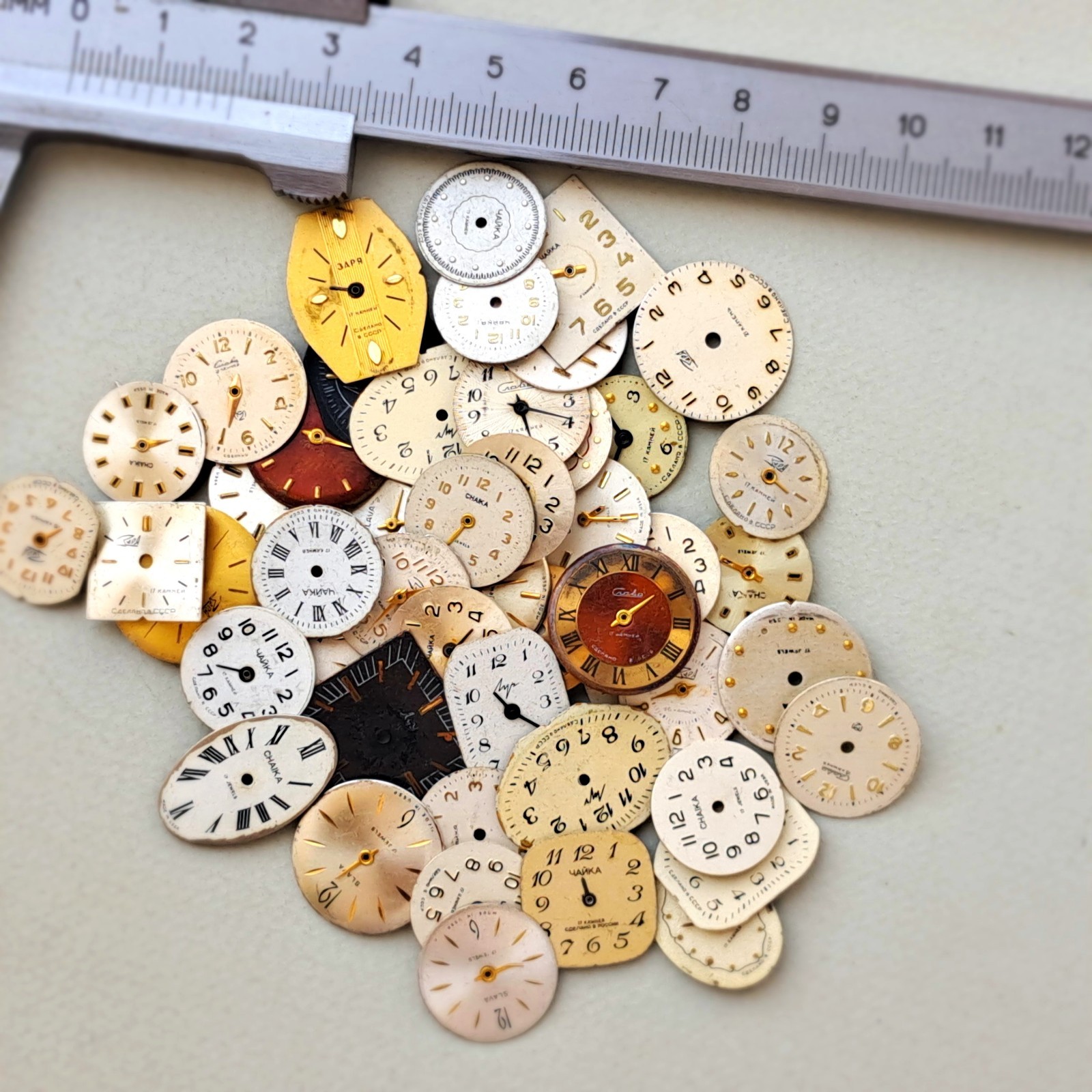 Lot of 53 Vintage Watch Dials • Mixed Shapes & Colors • USSR/Soviet • Steampunk