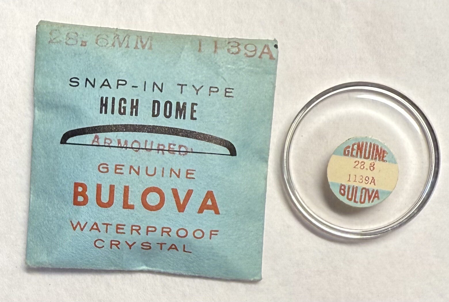 Vintage NOS 28.6mm 1139A High Dome Bulova Snorkel Armored White Watch Crystal