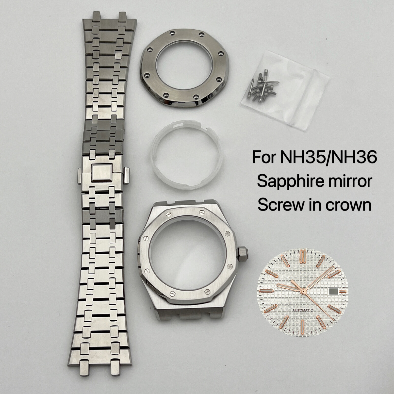NH35 Case 41mm + Strap + Dial+hand Sapphire Glass for NH35/NH36 Movement