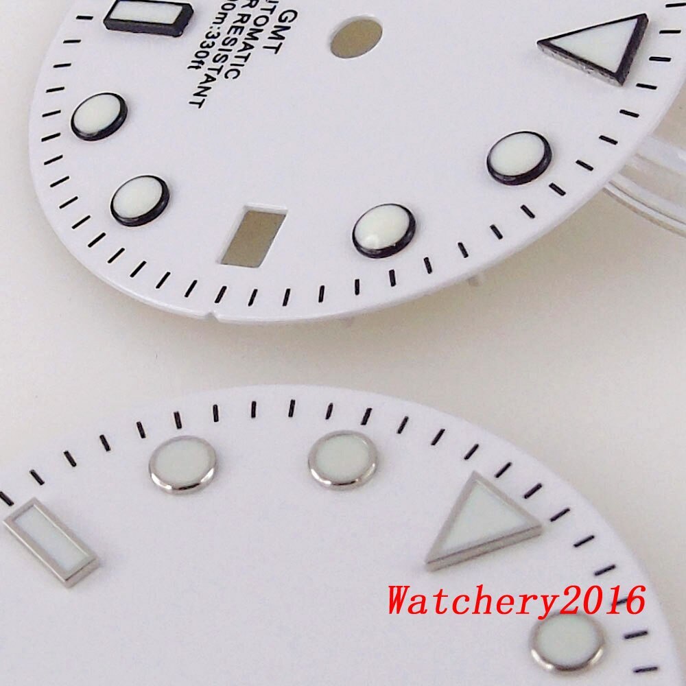 29MM Green Luminous White Watch Dial Fit NH34 NH34A GMT Automatic Mens watch