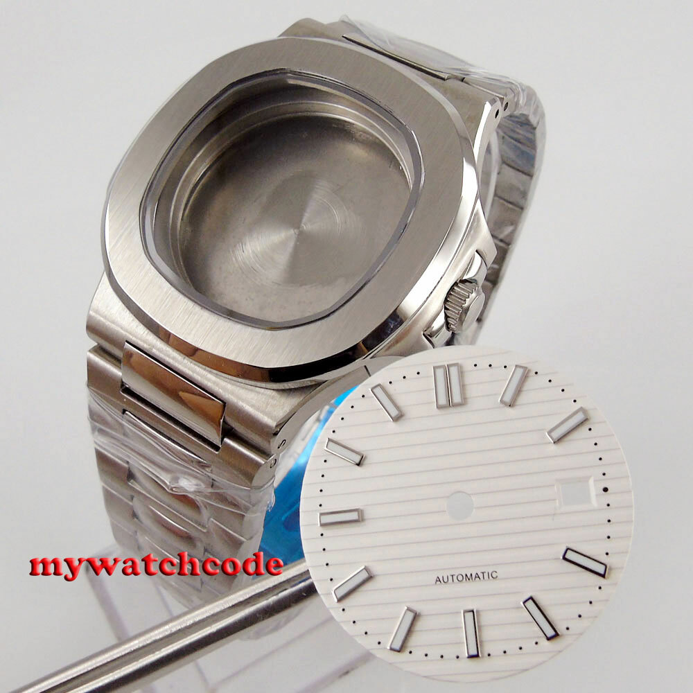 Square 40mm Steel Watch Case White Dial (case+bracelet +dial) Fit NH35A NH36A