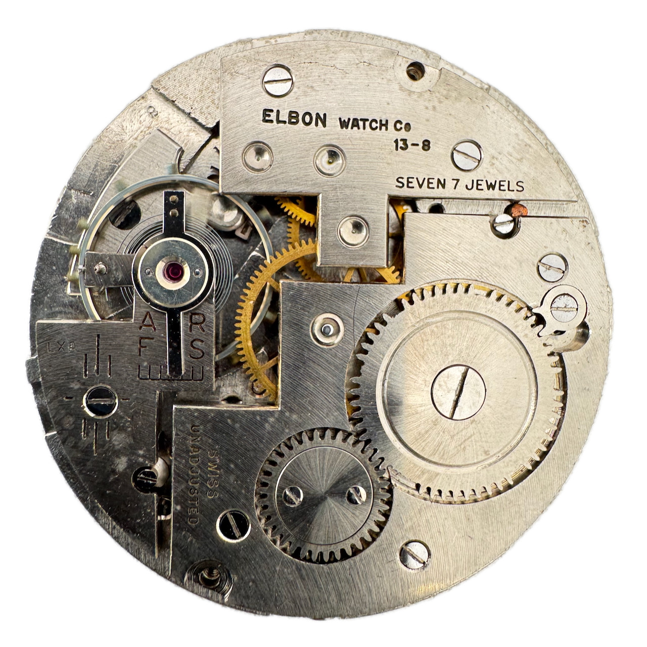 Antique Elbon Helzberg 7 Jewel Mechanical Pocket Watch Movement Swiss
