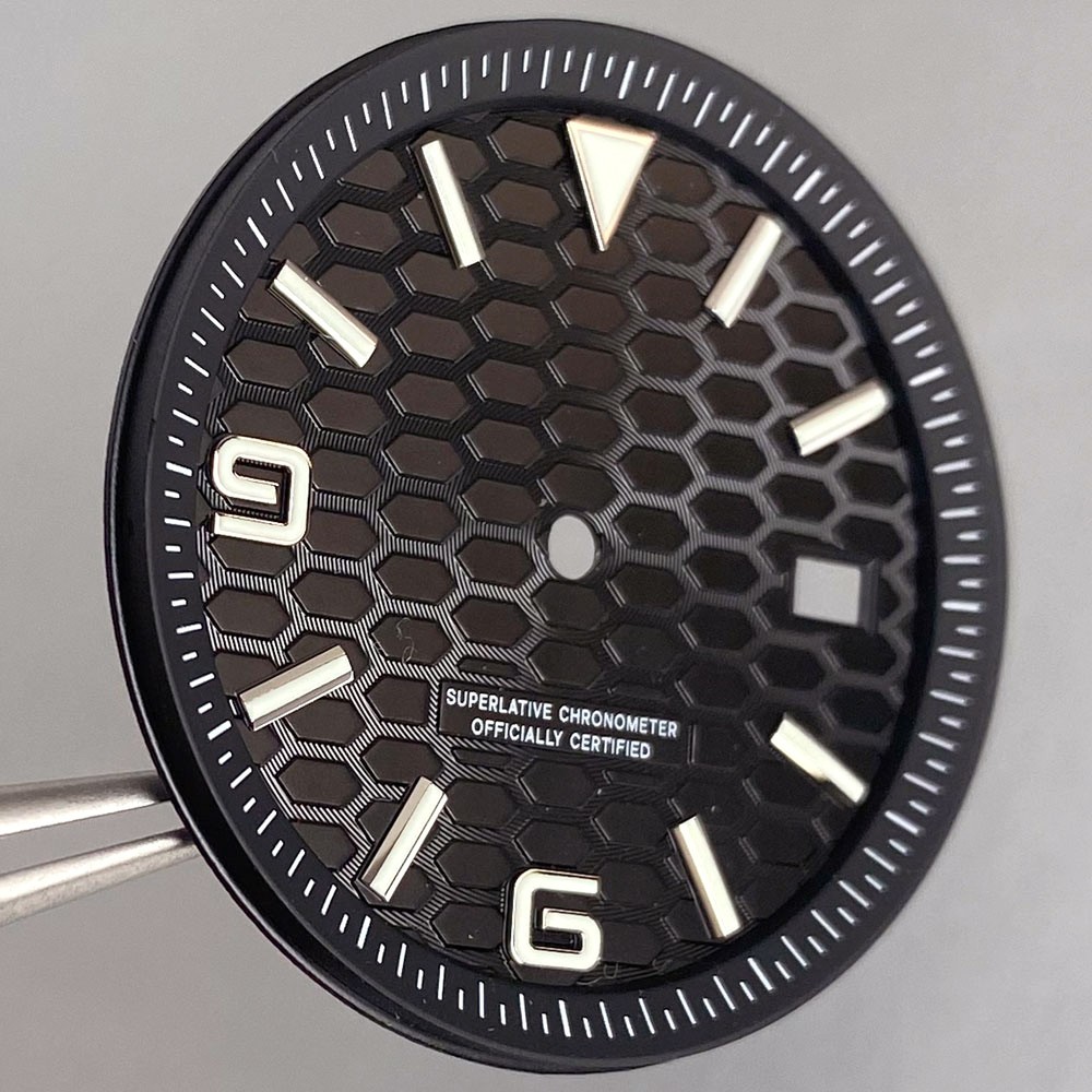 Silver Black Blue 34mm Honeycomb Watch Dial Set Chapter Ring fit NH35 Watch Part