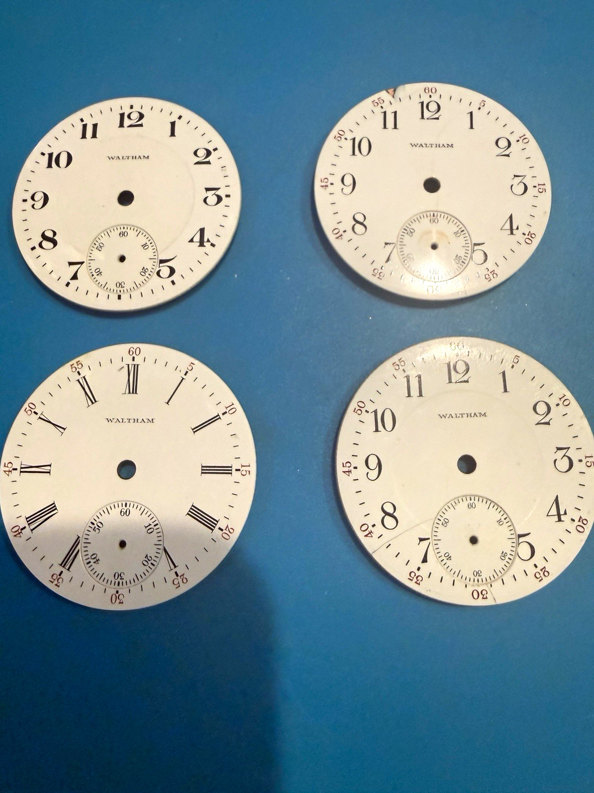 Waltham White Enamel Pocket Watch Dial Lot of 4 Size 16s