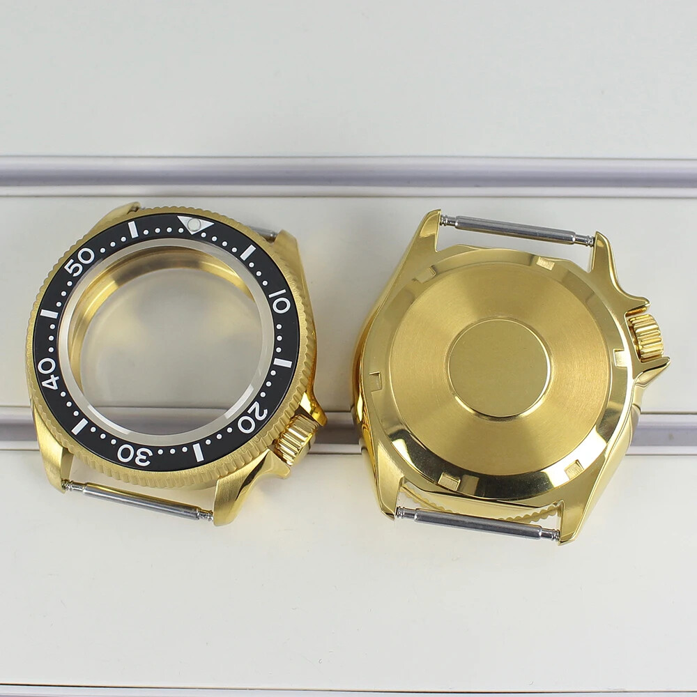 38mm Turtle SKX013 Gold Watch Case Part Sapphire Glass For Seiko Nh35/36Movement