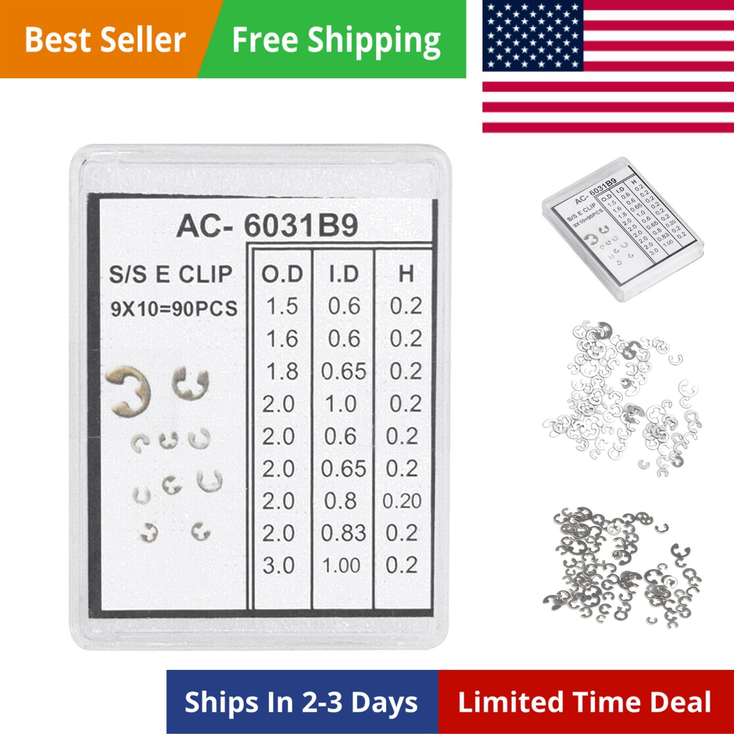 90PCS Chronograph Watch Pusher Button C-clip E Clip Circlip Ring