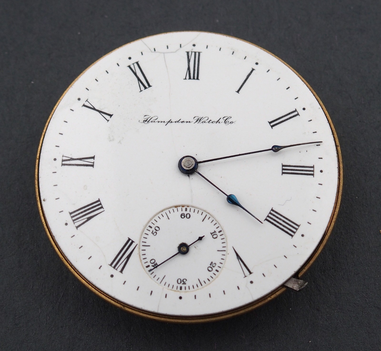 Hampden 16s 7J HC Champion Flag H Pocket Watch Movement for Parts Repair #F268