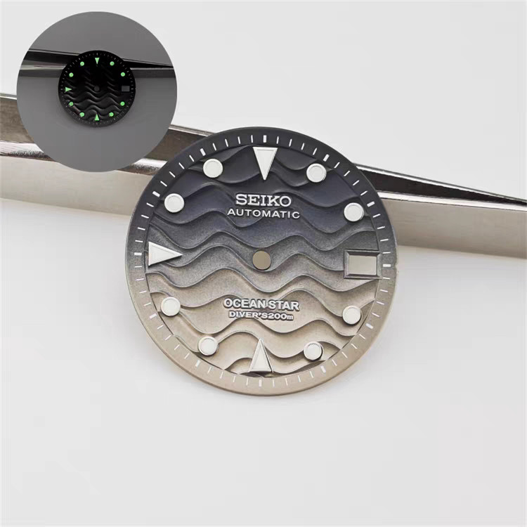 28.5mm Water Ripples Watch Dial Green Lume for Nh35 Nh36 Movement Watch Parts