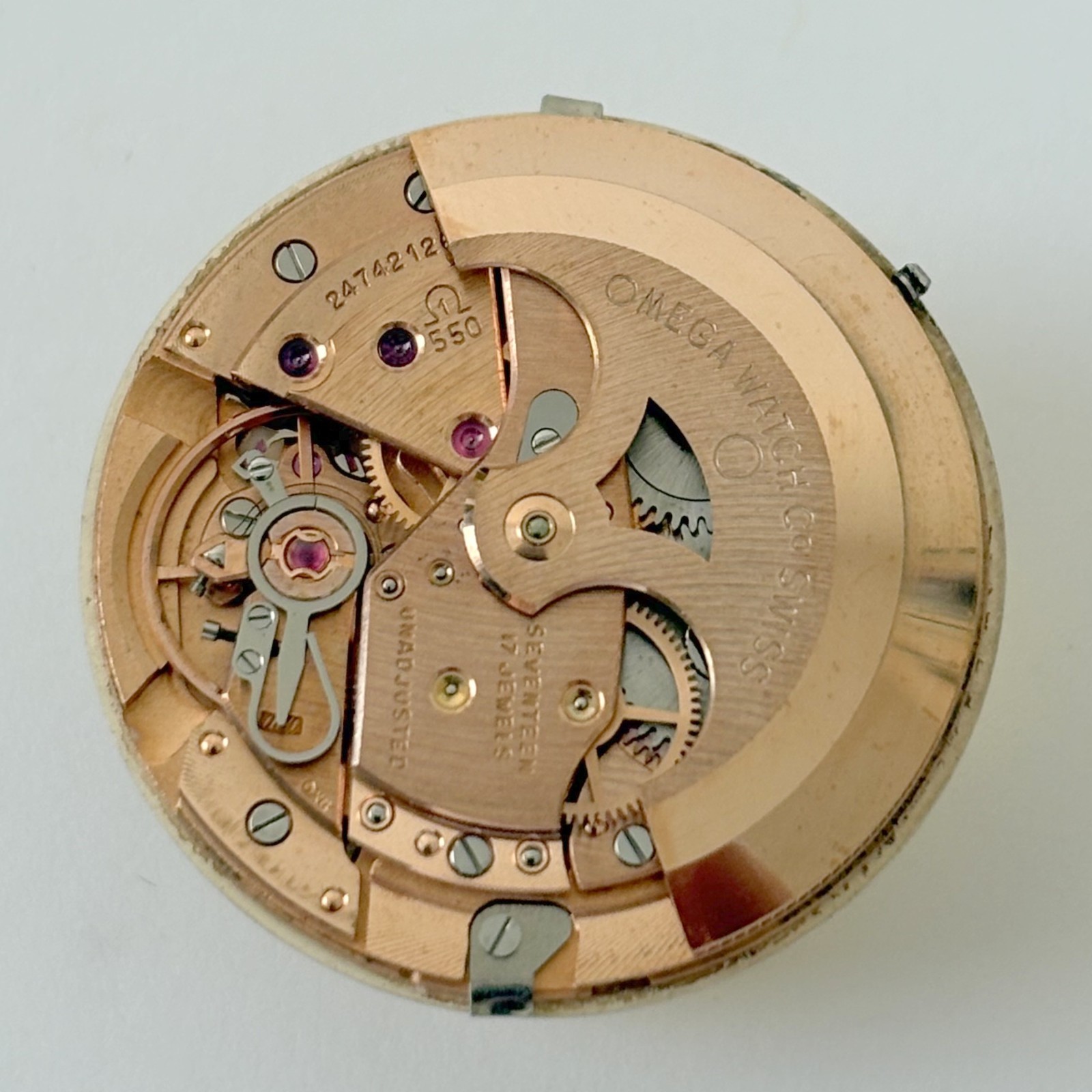 Omega Cal 550 Watch Movement Parts Dial Balance Spring Plate Fork Wheel Rotor 9