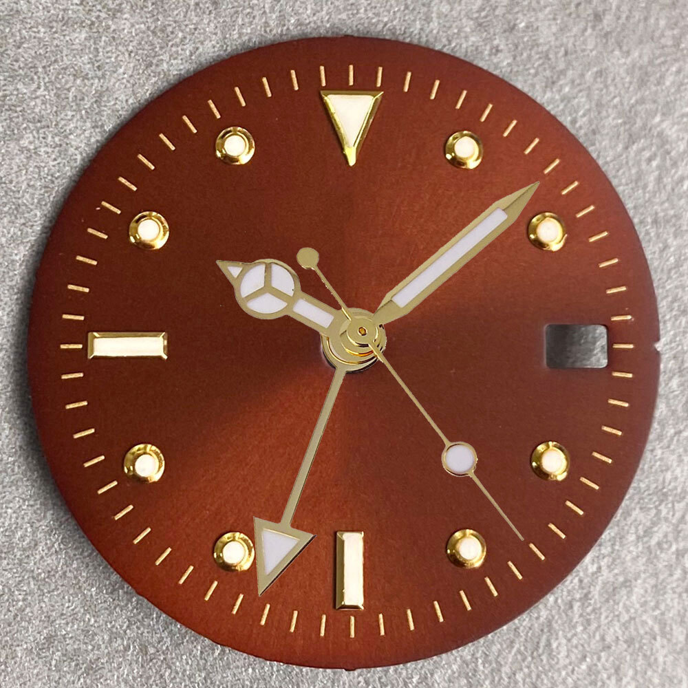 NH34A 29mm Sunburst Brown Watch Dial Gold Hand fit NH34 GMT Accessories Parts