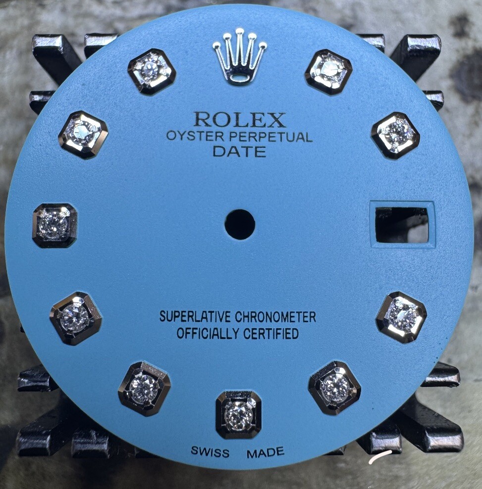 Rolex 34mm Date Watch Custom Light Blue Diamond Dial For NonQuick 1500 1501