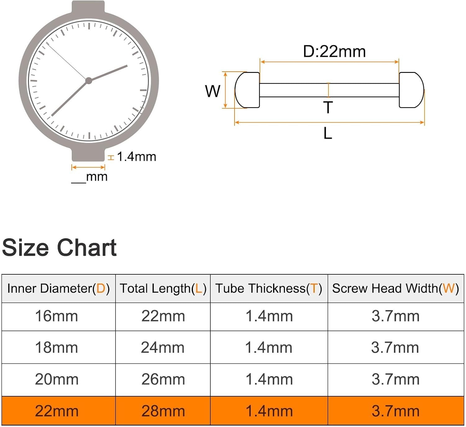 22mm Stainless Steel Watch Pins – Lightweight & Easy to Install Without Tools