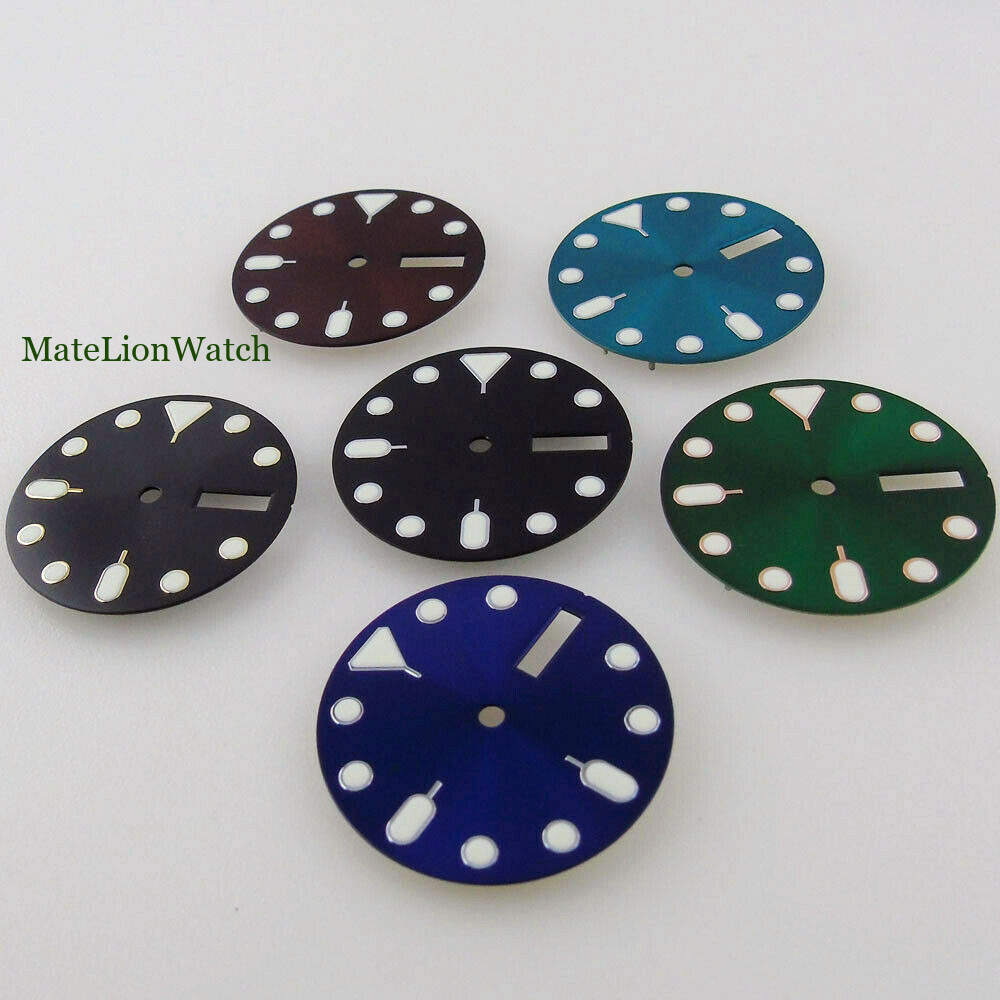 28.5mm Watch Dial+Hands Dual Calendar For NH36/NH36A Green Lume 3.8 &3 o’clock