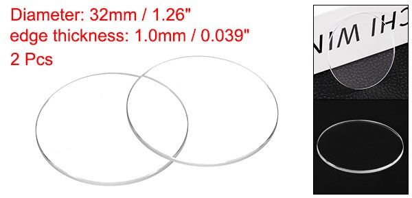 2pcs Watch Crystal Glass Lens 32mm x 1.0mm Beveled Edge Flat Glass Crystals Lens