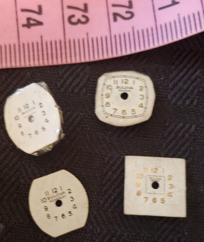 LOT of 4 VTG Bulova Art Deco Ladies Watch Dial Cream w Gold Black markers 12mm