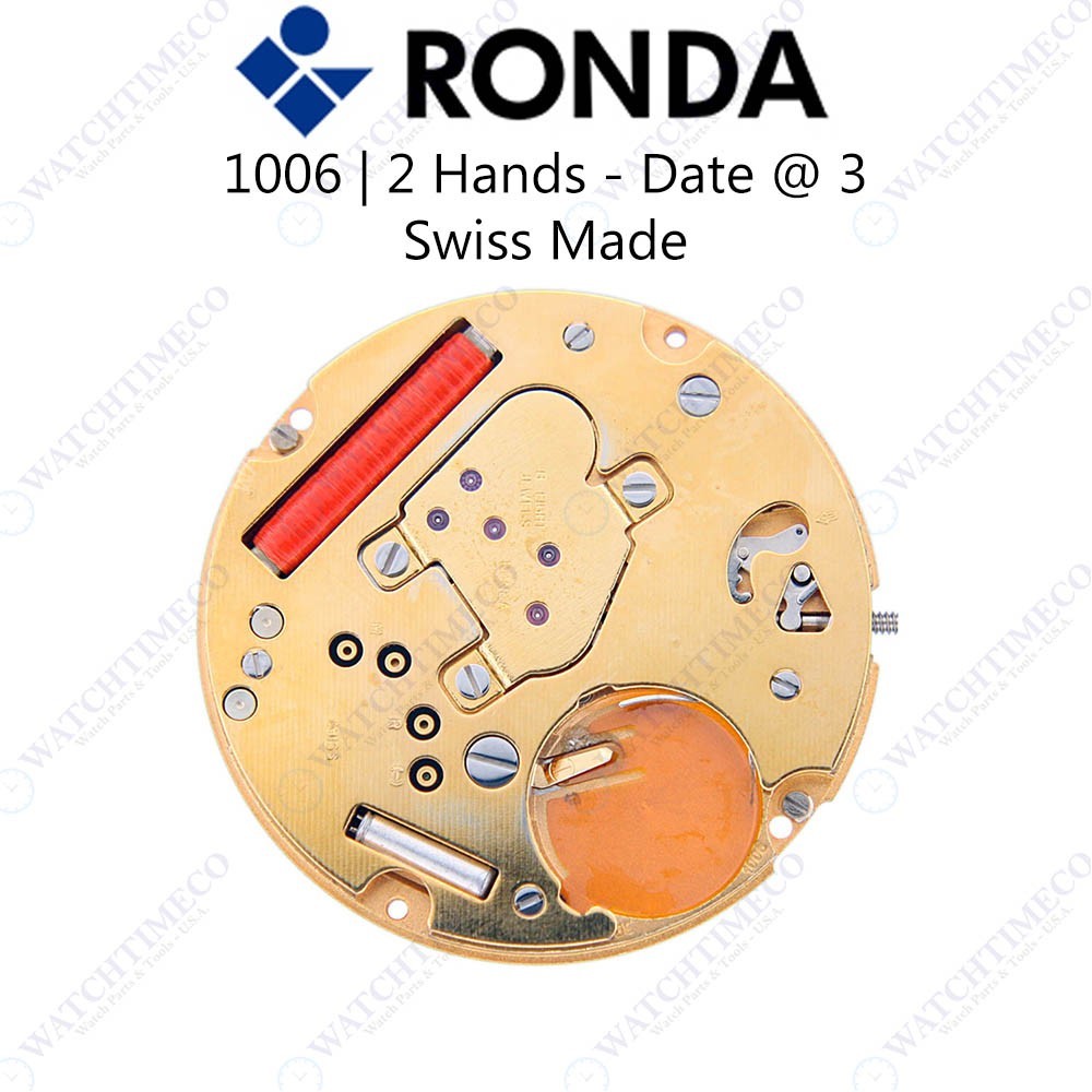 Genuine Ronda 1006 Watch Movement Swiss Made 2 Hands, Date at 3