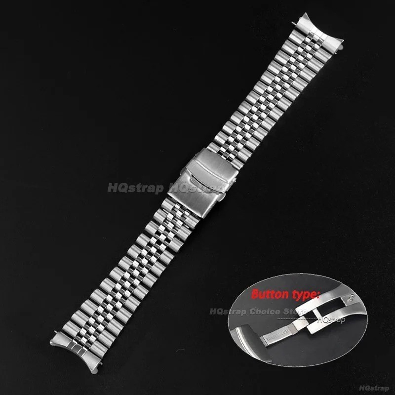 Strap for Seiko 18/20/22mm, Jubilee Style, Curved Stainless Steel End