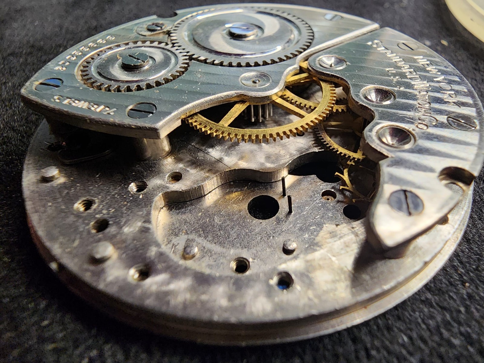 New York Standard Watch Co 7 Jewel Pocket Watch Movement USA Parts Repair