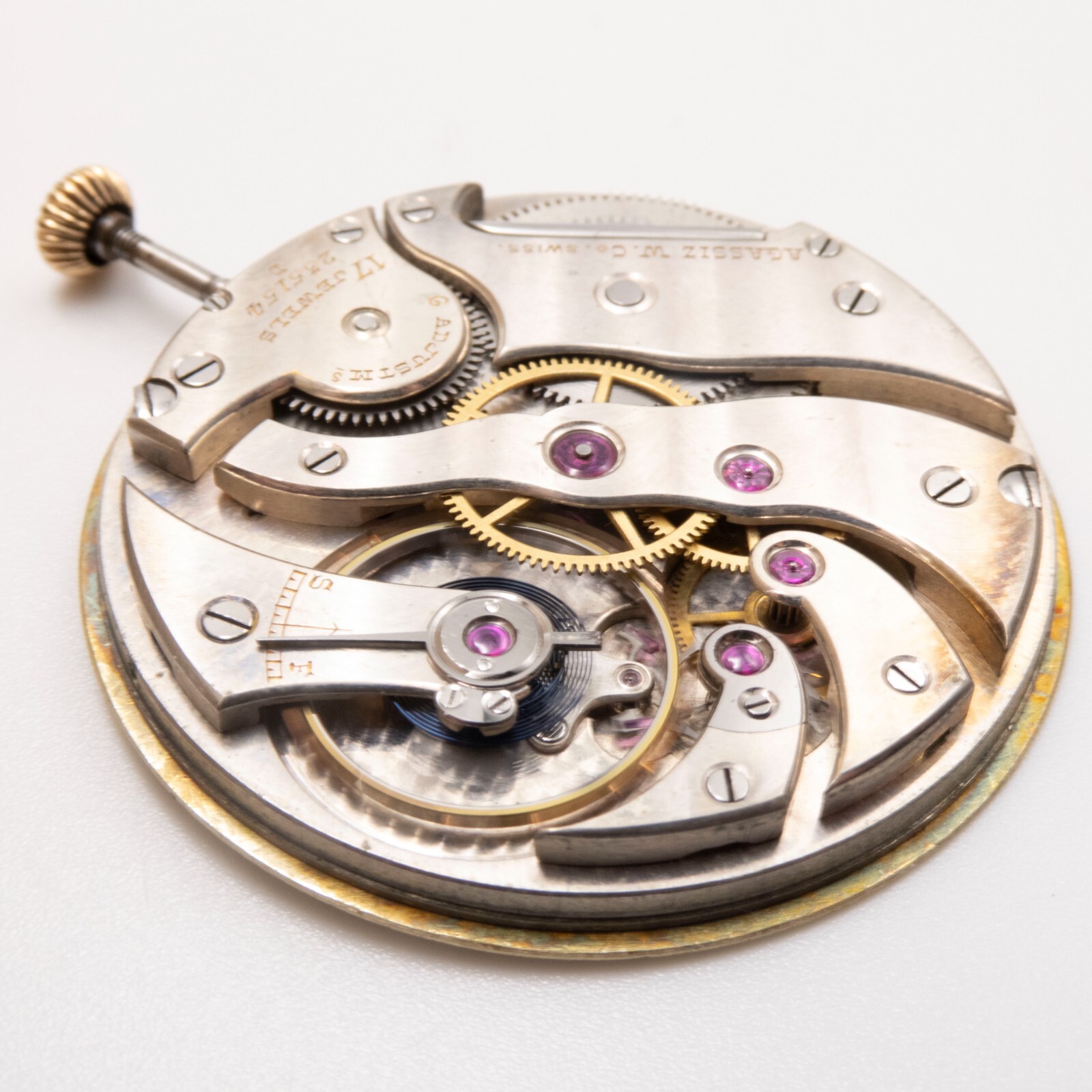 Agassiz 38.7 x 5.1 mm mm 17-Jewel Antique Pocket Watch Movement, Keeps Time