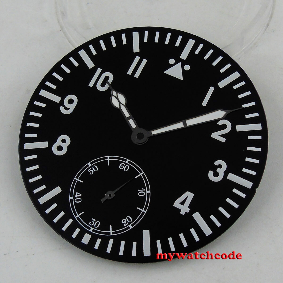38.9mm black dial luminous gun hands fit ETA 6498 mens watch ( Dial+hands )