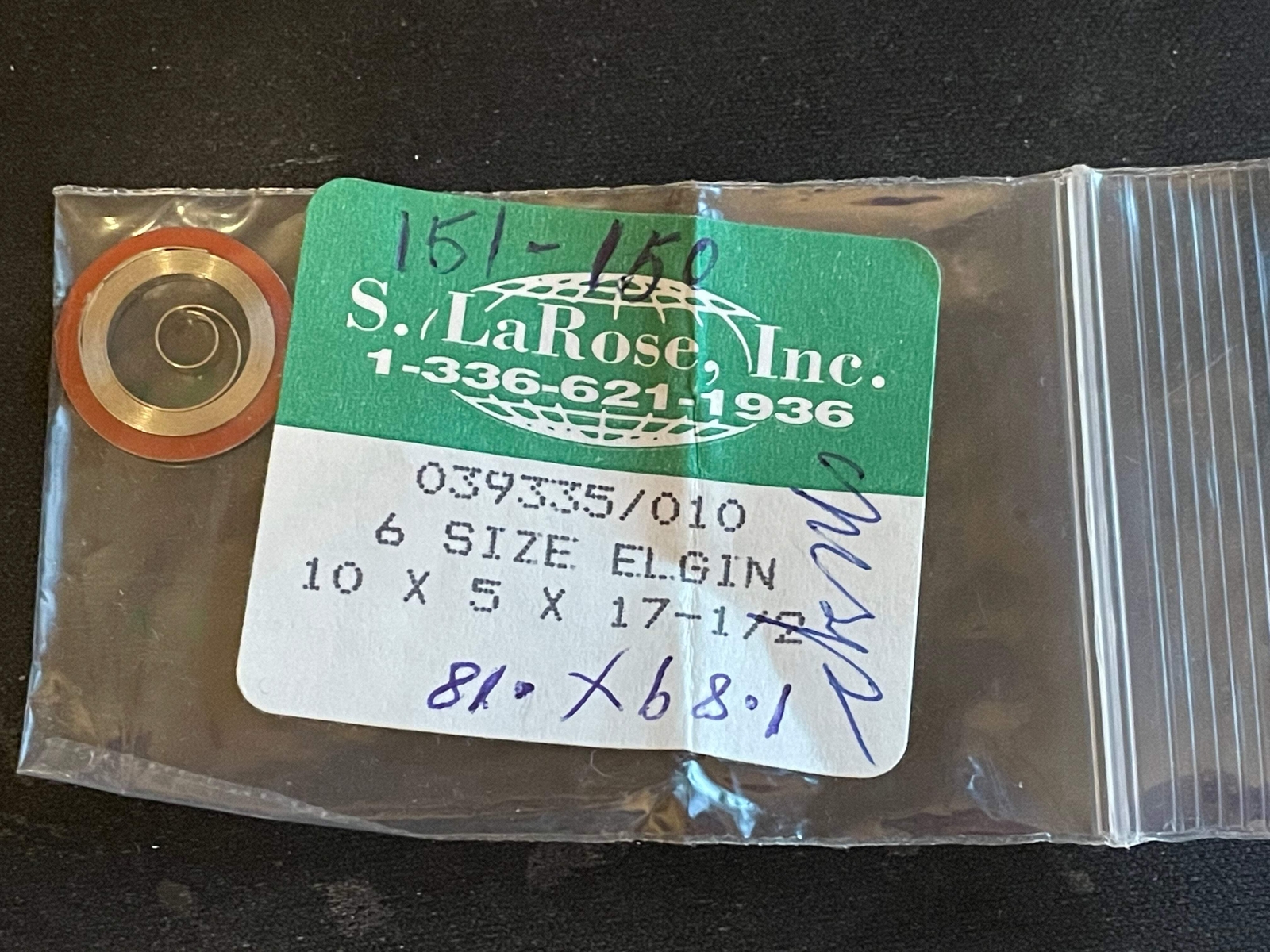 Elgin 6s Mainspring Factory No. 824 from S. LaRose – Alloy