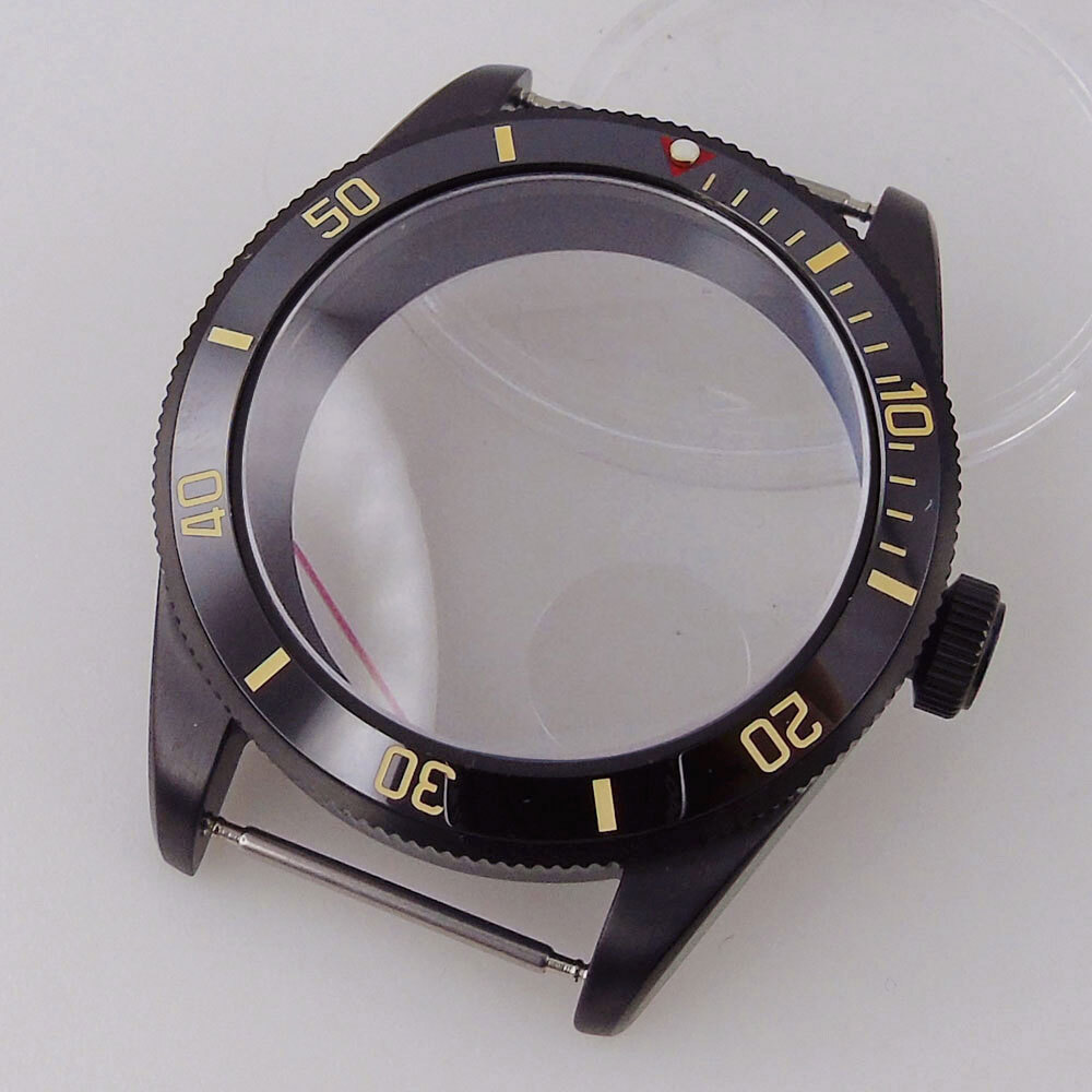 39mm Black PVD Sterile Men Watch Case Domed Sapphire Glass Fit Auto NH35A PT5000