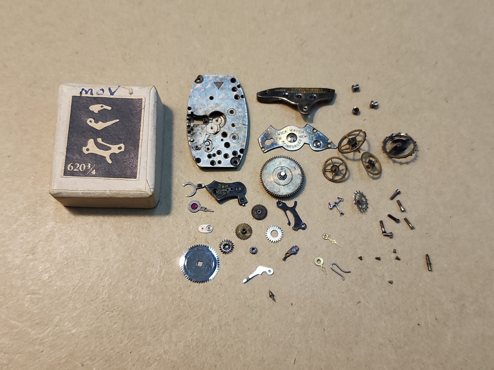 Vintage Tonneau Shape Warwick Swiss 15j 3 Adjustments Movement Parts