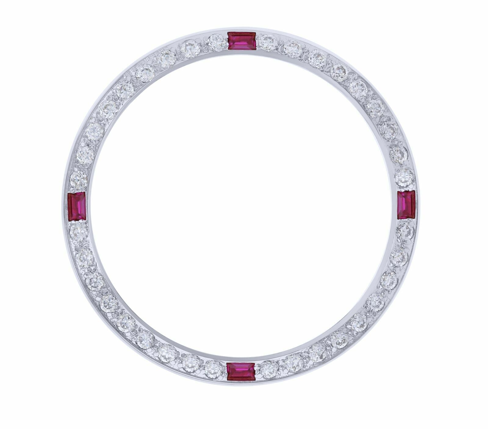 White Created Diamond Ruby Replacement Bezel Fits 34mm Case For Rolex Date