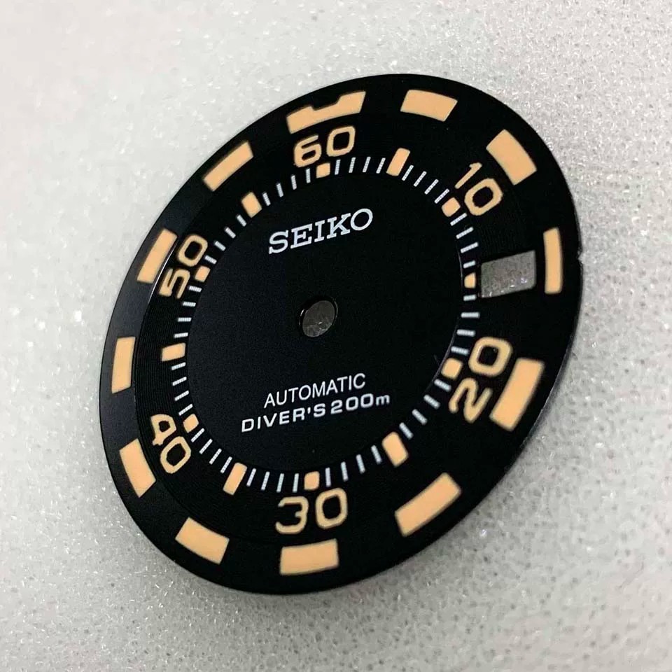 28.5mm Vintage Black Watch Dial Orange Markers & Hands Fit NH35 Automatic Moveme