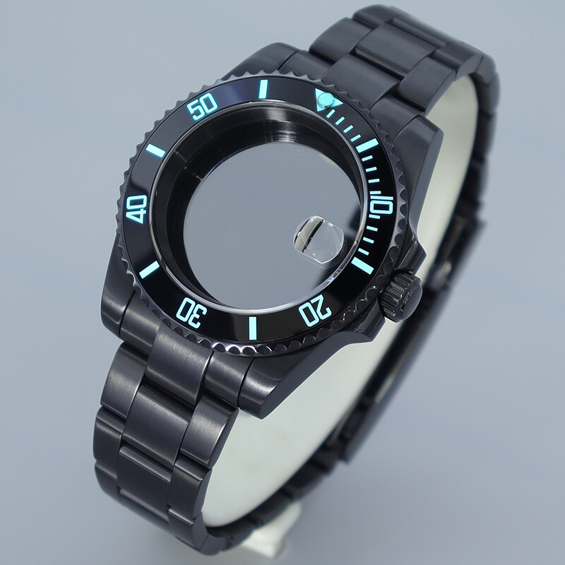 40mm Black Watch Case+Oyster Band Luminous Ceramic Bezel For Seiko nh35 Movement