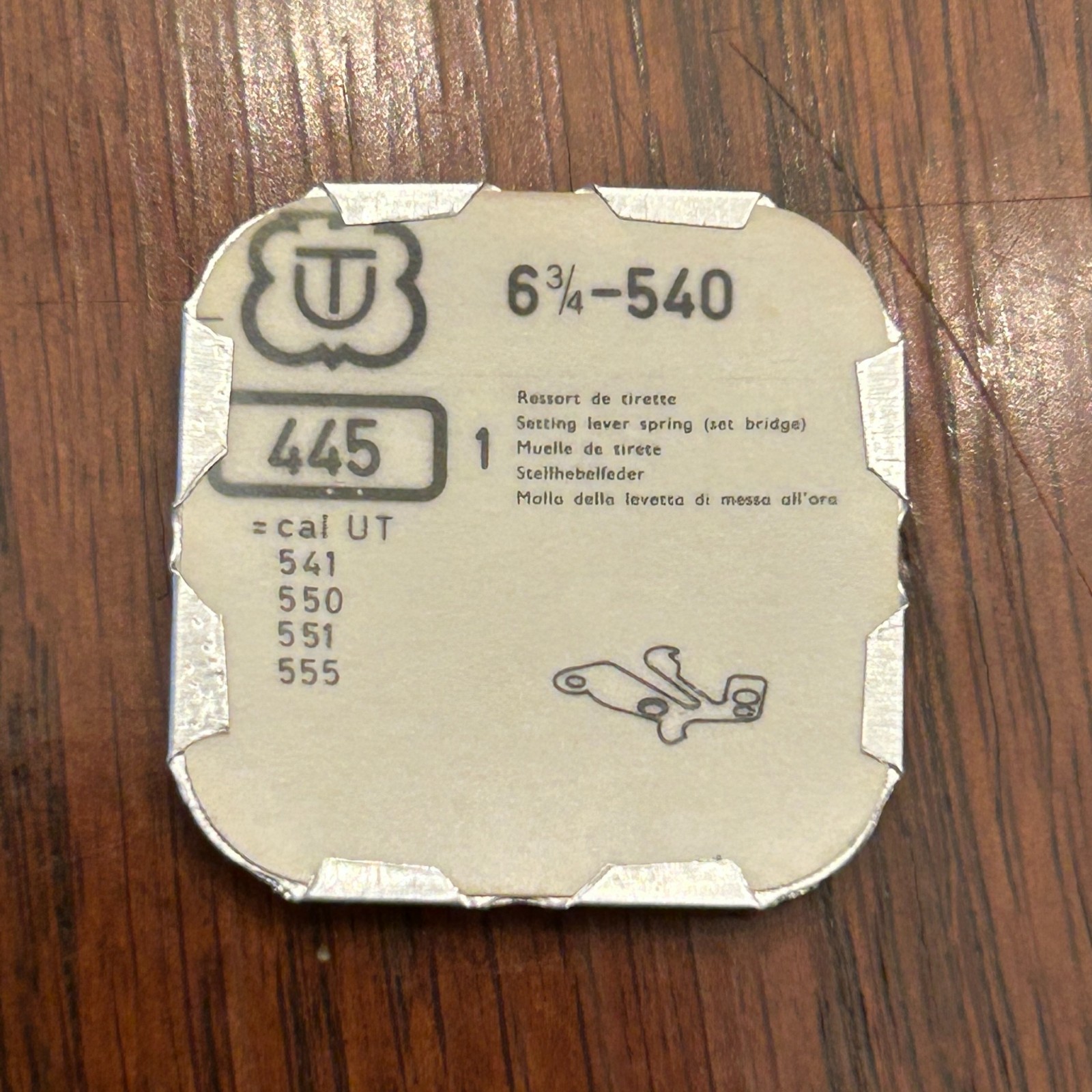 NOS UT Unitas Part 445 Setting Lever Spring, Cal 540, 6-3/4, Swiss Made