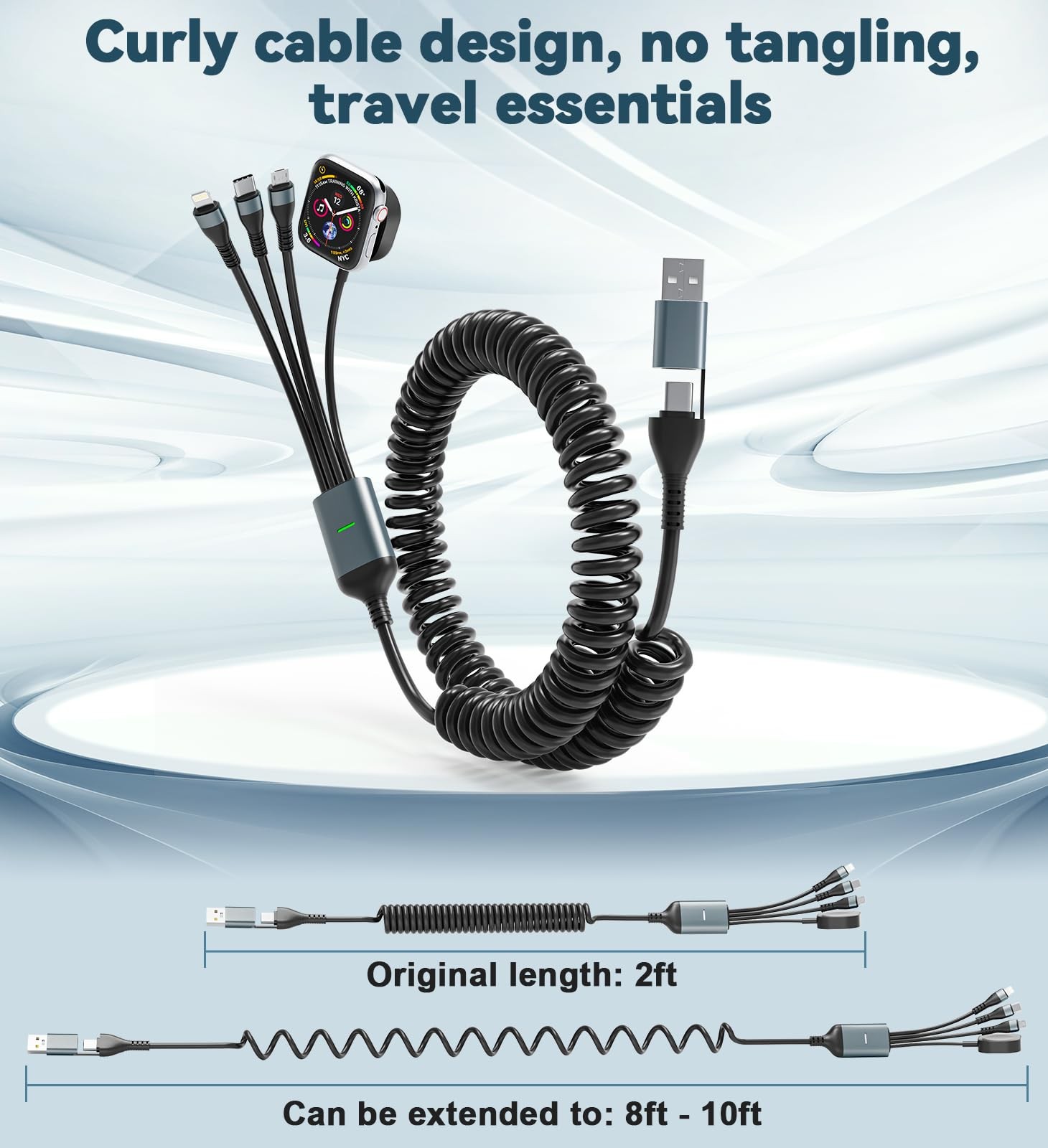 Retractable Charging Cable for Apple – 4 in 1 100W Coiled Multi Fast Charger …