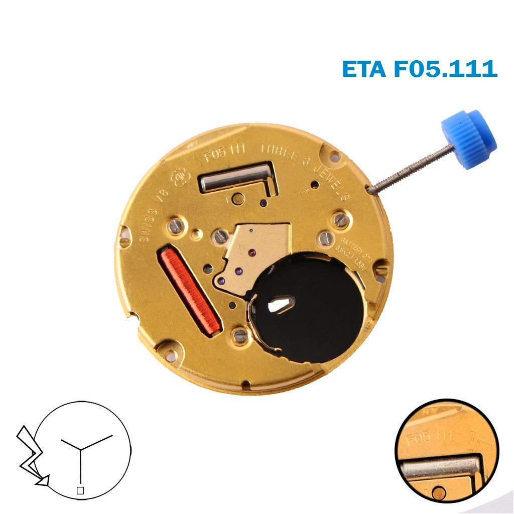 ETA F05.111 Swiss Movement, White Date Disk At 6,Height 1, 3 Hands.