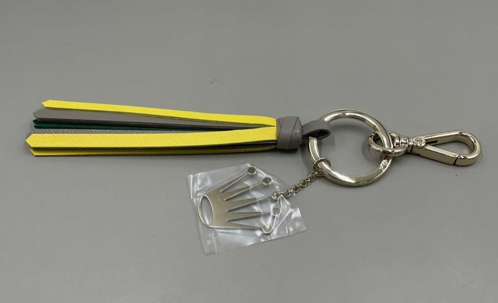ROLEX Leather Tassel Keychain Green Gold Crown Logo Promo Novelty with Box New