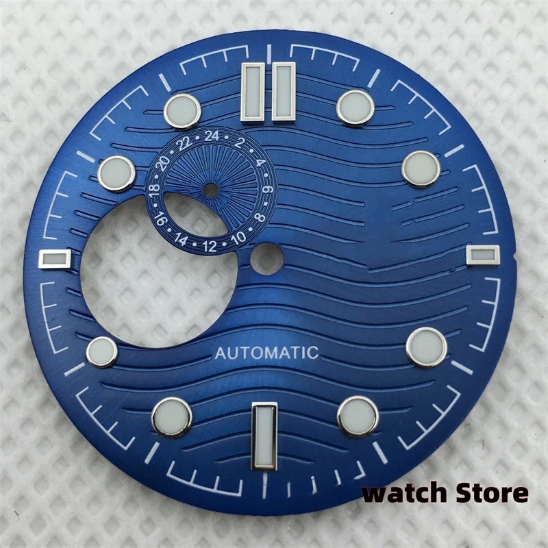 30.8mm Black/White/Blue Water Ripple Skeleton Dial and Hands for NH39 Movement