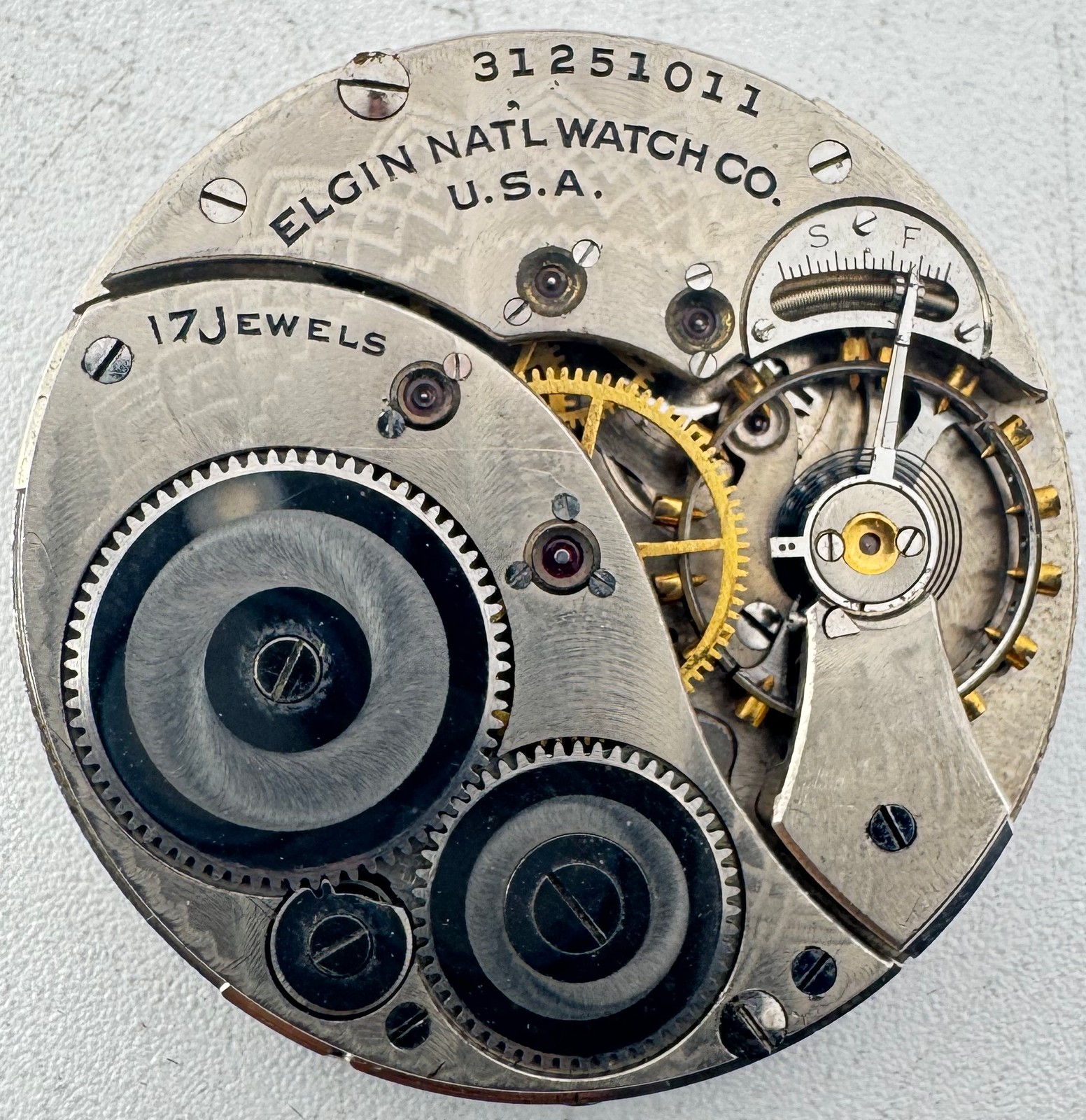 Vintage 12s 1928 Elgin White Art Deco Dial 17J Pocket Watch Movement 345 USA