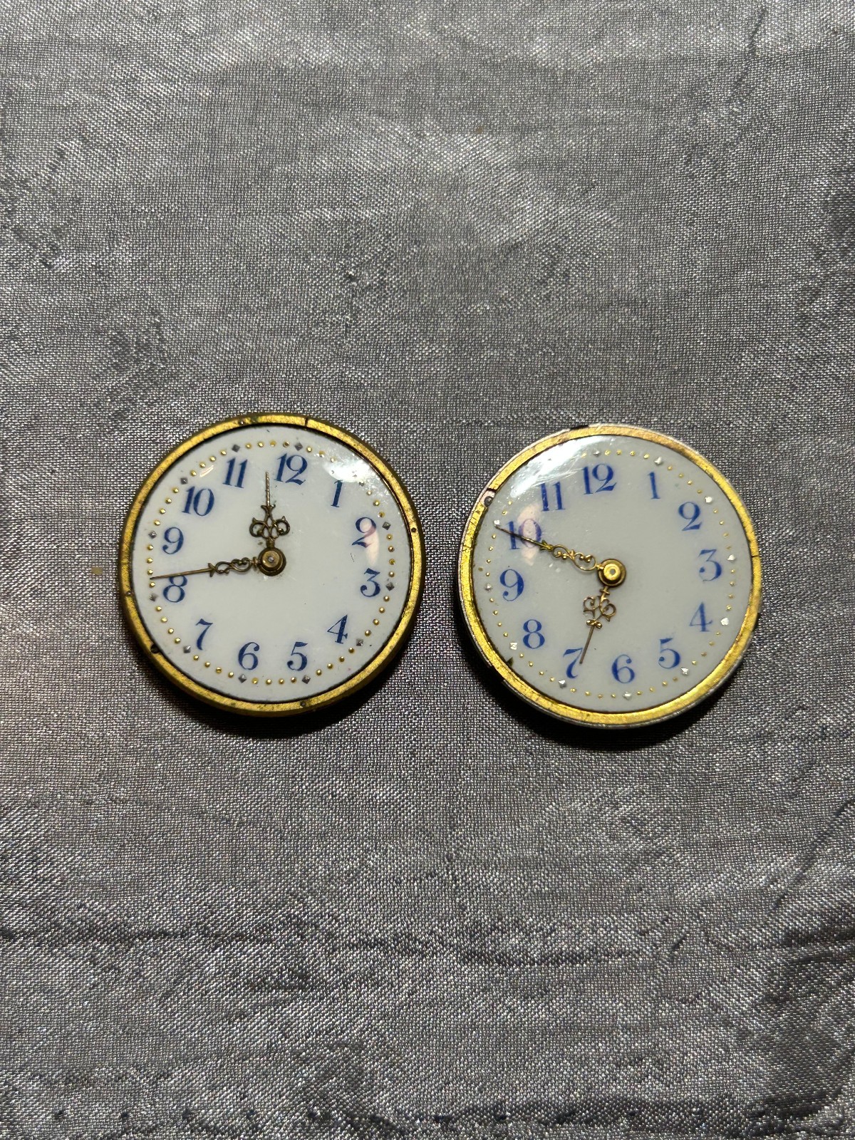 2) TWO VINTAGE WATCH PARTS -M E W COMPANY -25MM AND LOVELY FACES & HANDS ON EACH