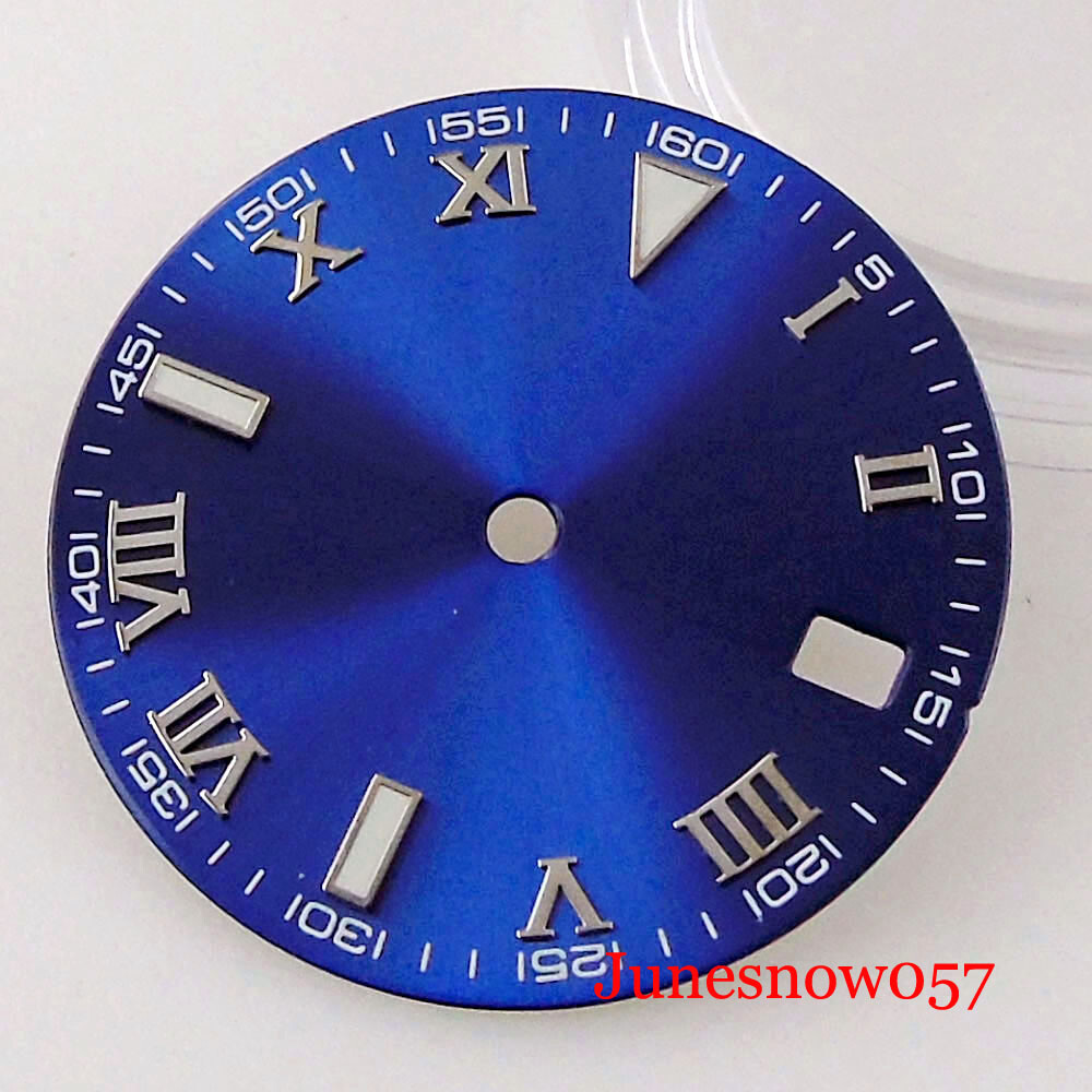 29MM Roman Numbers Fit NH35 MIYOTA ETA2824 Movement Men Blue Sunburst Watch Dial