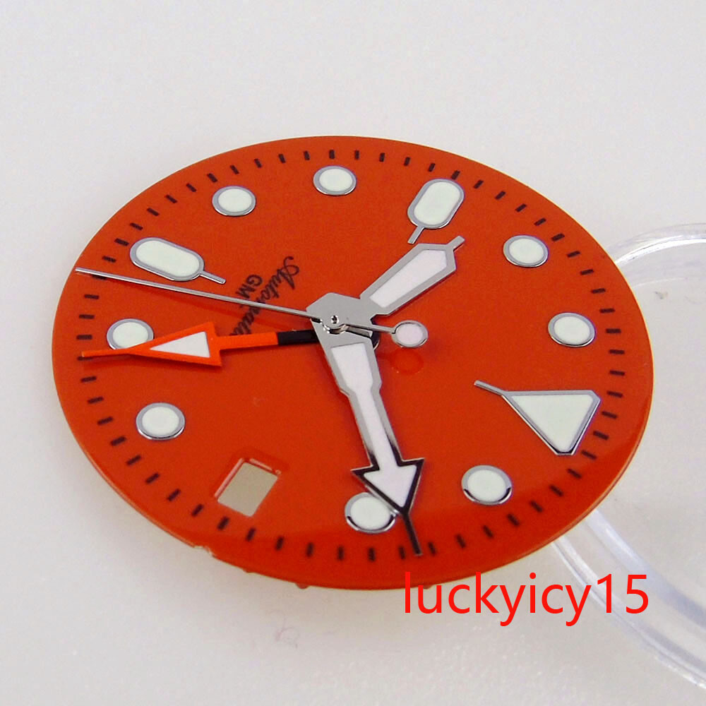 29MM GMT Dial Fit NH34 NH34A Green Luminous Black Orange Watch Dial Date Window