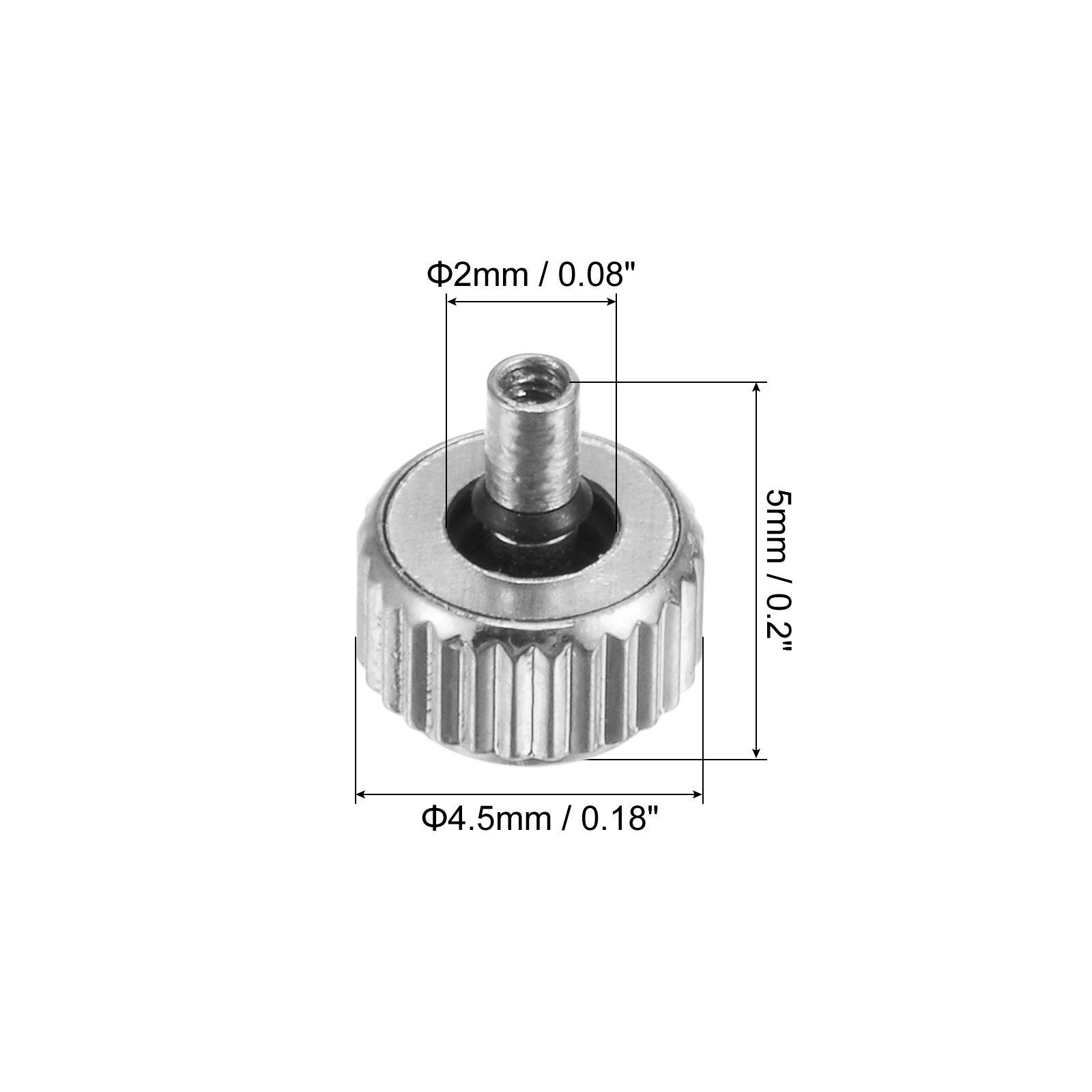 2Pcs 5×4.5mm Watch Crown SUS304 Flat Head Long Stem 2mm ID Silver Tone