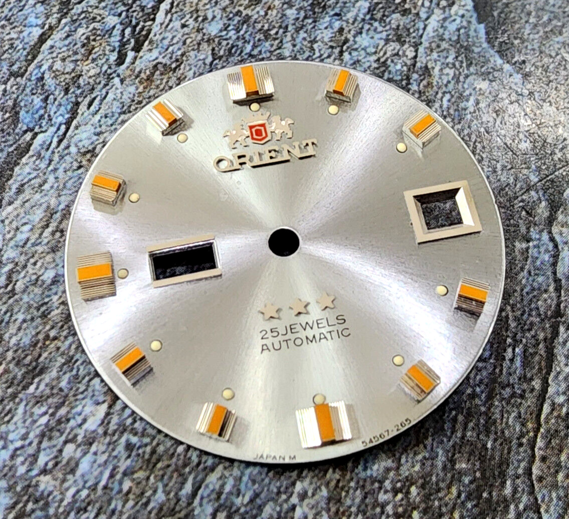 Nos Dial Vintage orient 25J automatic 28mm 2 window 54567-265 Orange marker.