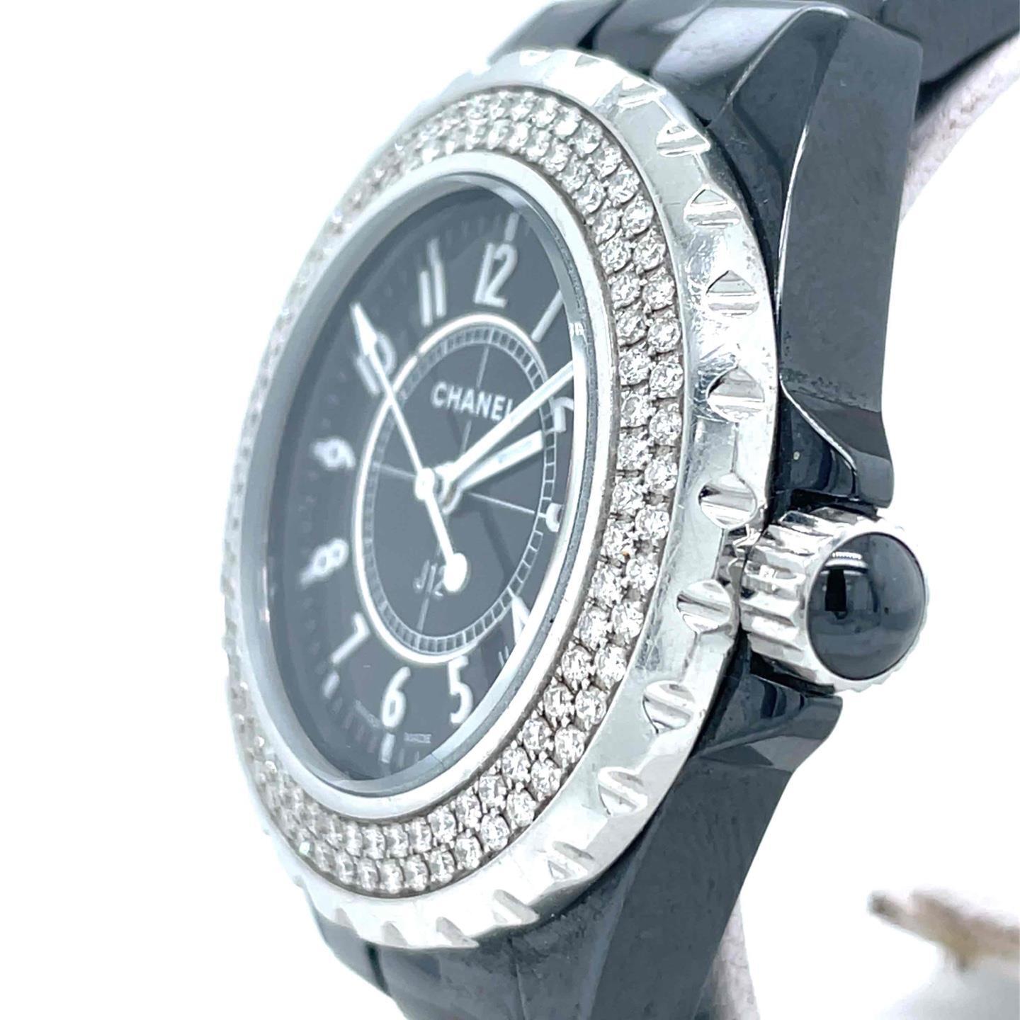 Chanel J12 Quartz 33mm Ceramic Factory Diamond Bezel Black Dial Ladies H0949