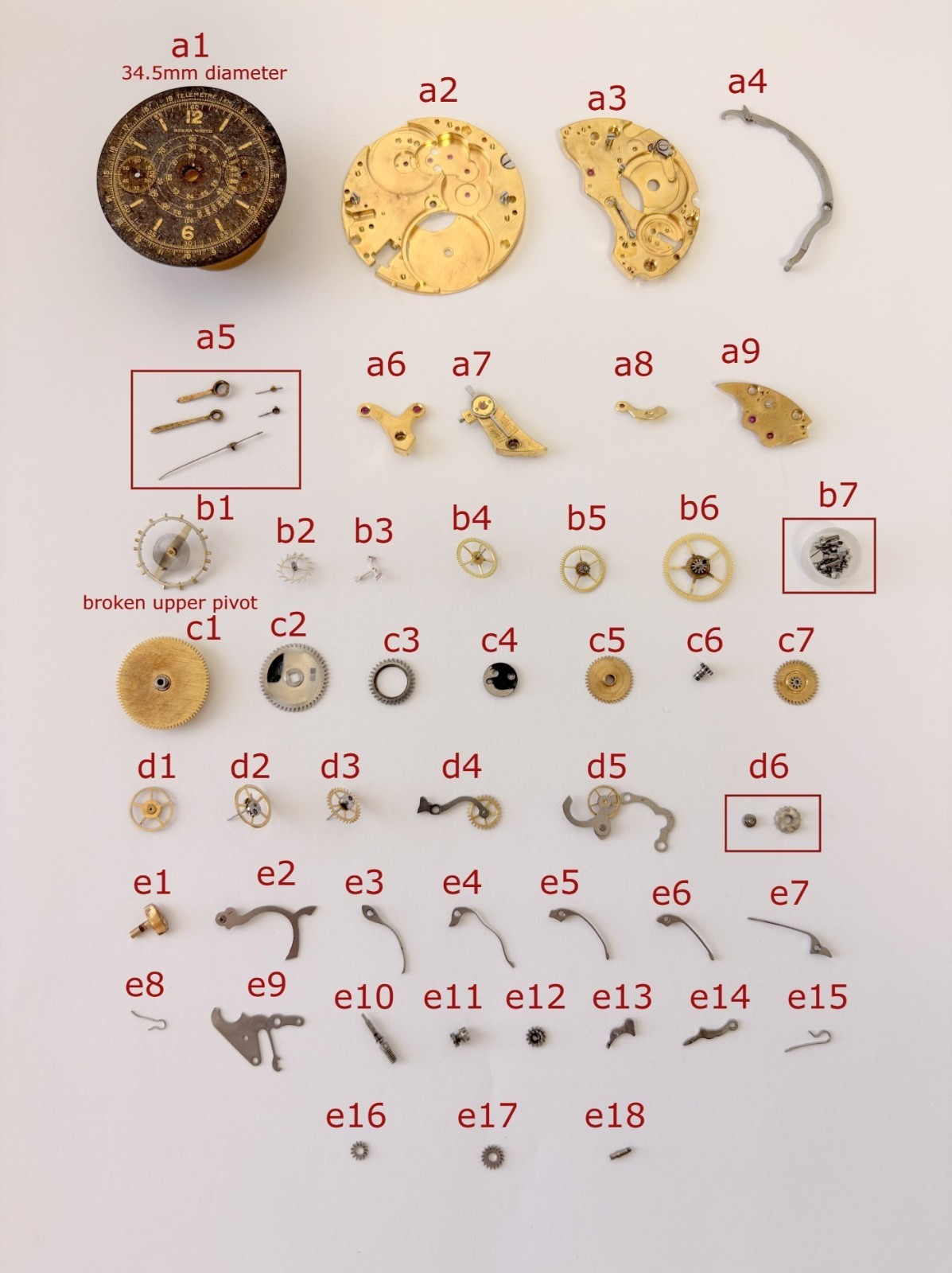 Landeron Cal 15 Monopusher Chronograph Watch Movement Part 2 3 16 Dial Hands Sub