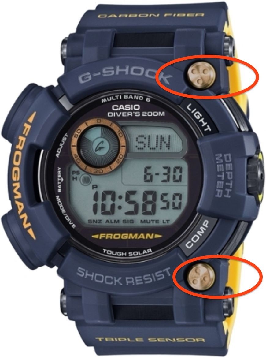 G-Shock Frogman GWF-D1035B GWF-D1000NV bezel decorative screw @ 1:00H & 5:00H