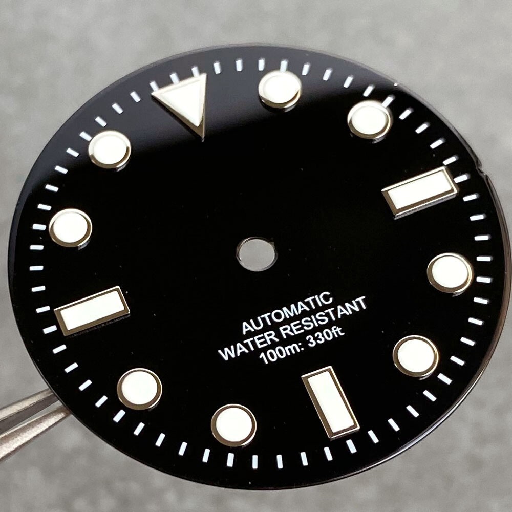 29mm Black Enamel 100m Water Resistant Diver Watch Dial Face For NH35 NH36 Sub
